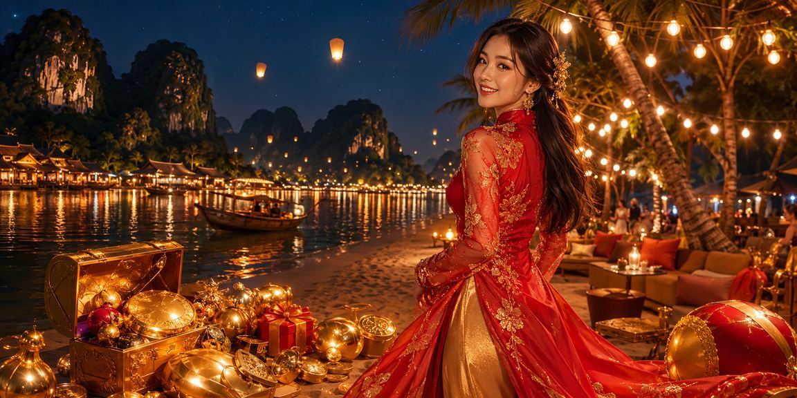 Cảnh giải trí casino và nhận thưởng trong trang phục áo dài truyền thống tại Ninh Bình